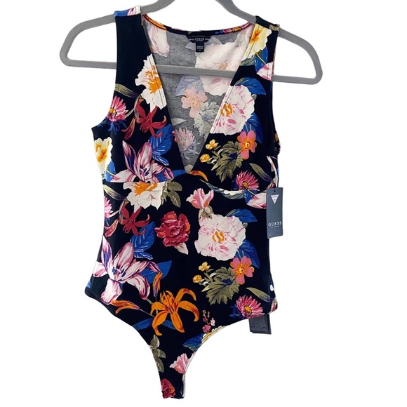 Guess Jenny Wild Floral Print V-Neck Bodysuit Size Small - Picture 4 of 13